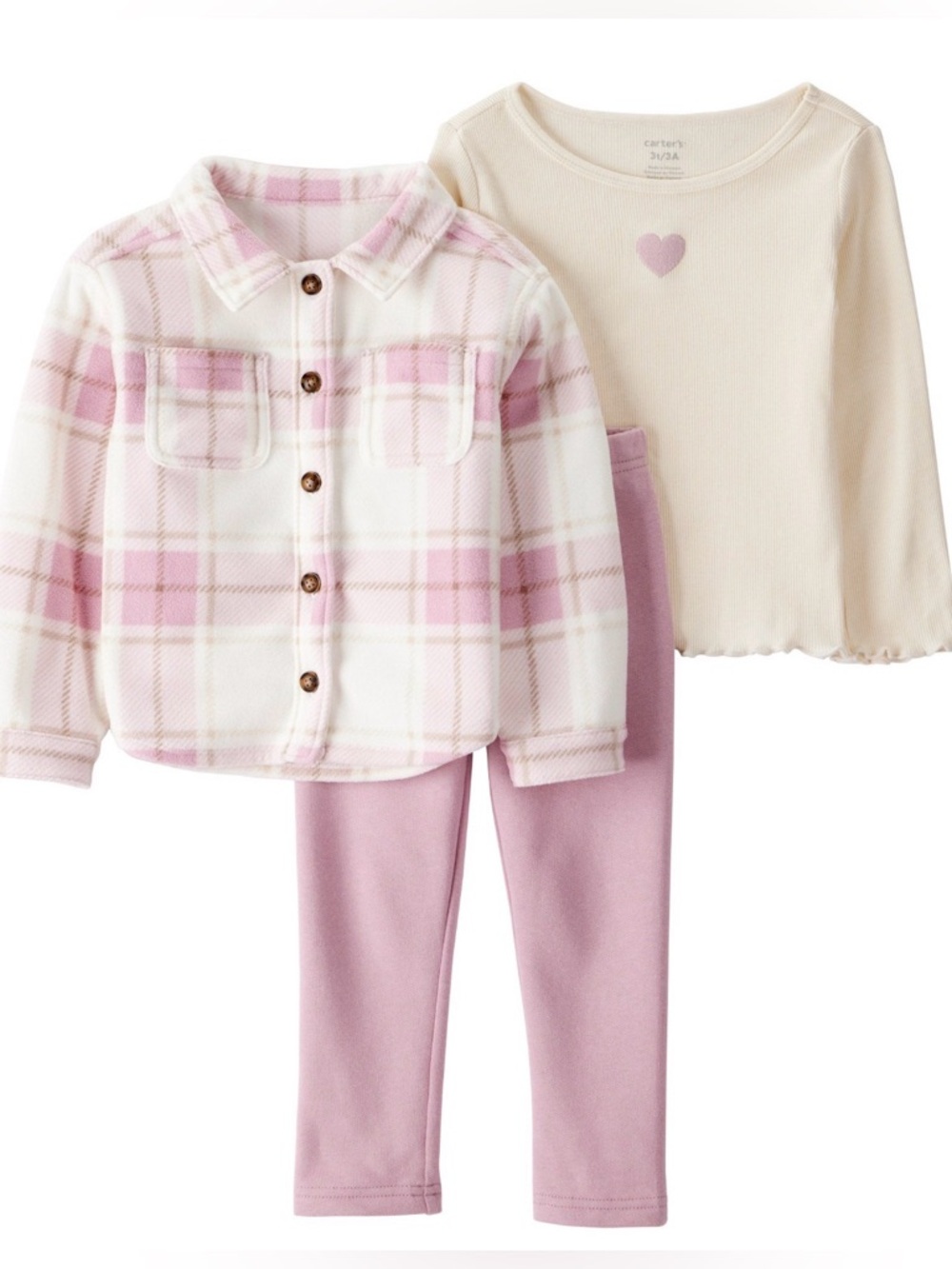 Carter’s Girls Toddler Fleece Shirt Jacket Playset 3 Piece Set Pink Size 2T NWT